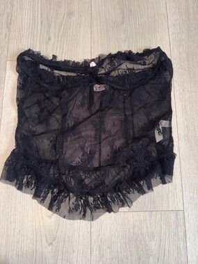 Free People Black Sheer Lace Bandeau Crop Top with Ruffle Trim